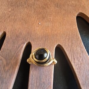 Elegant Gold and Black Tourmaline Ring Size 6